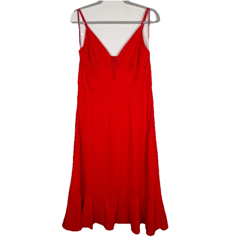 Giani Bernini linen blend midi red dress keyhole front ruffle hem classic  Sz L